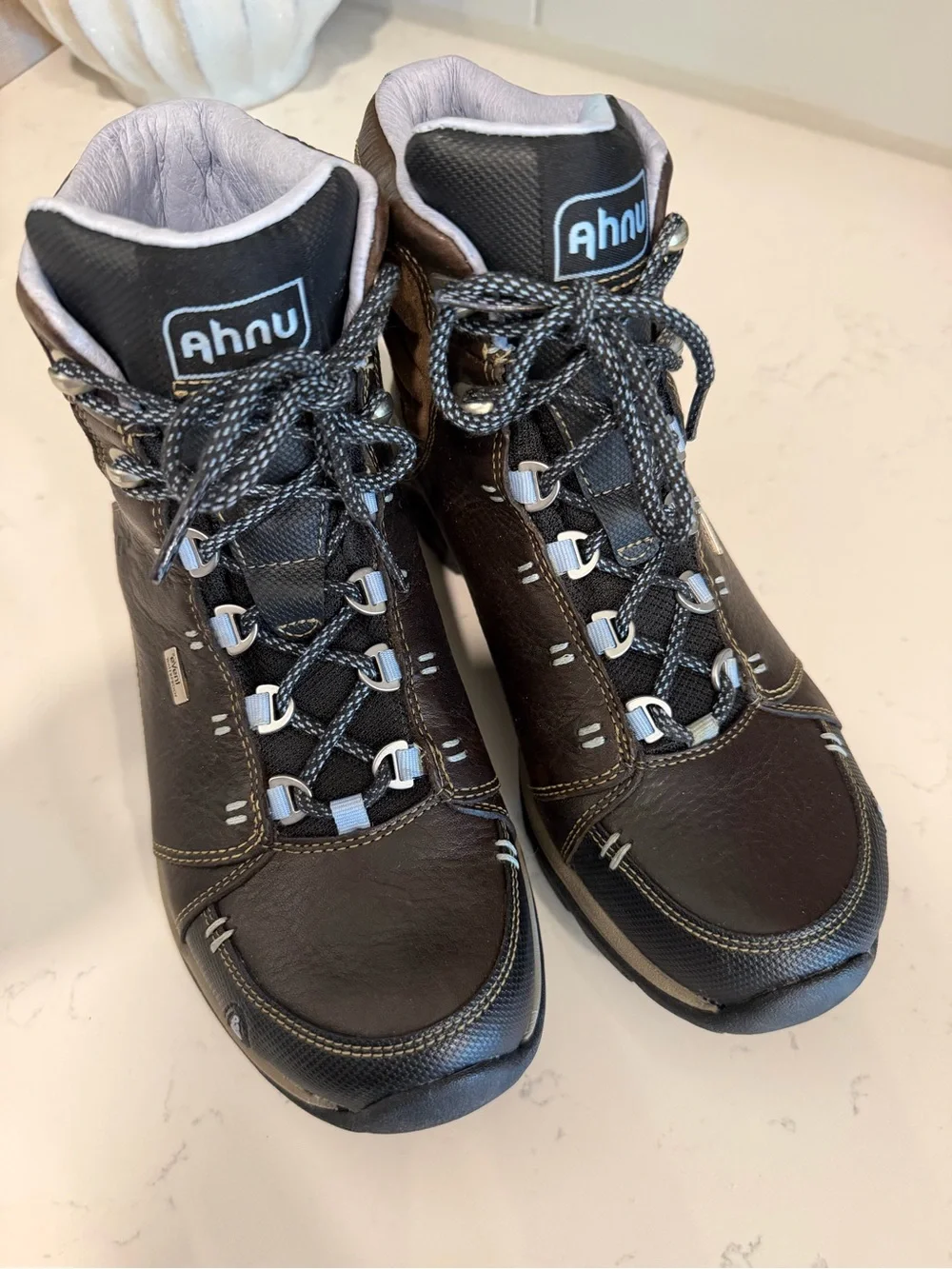 Ahnu Brown and Tan Leather Waterproof Hiking Boots